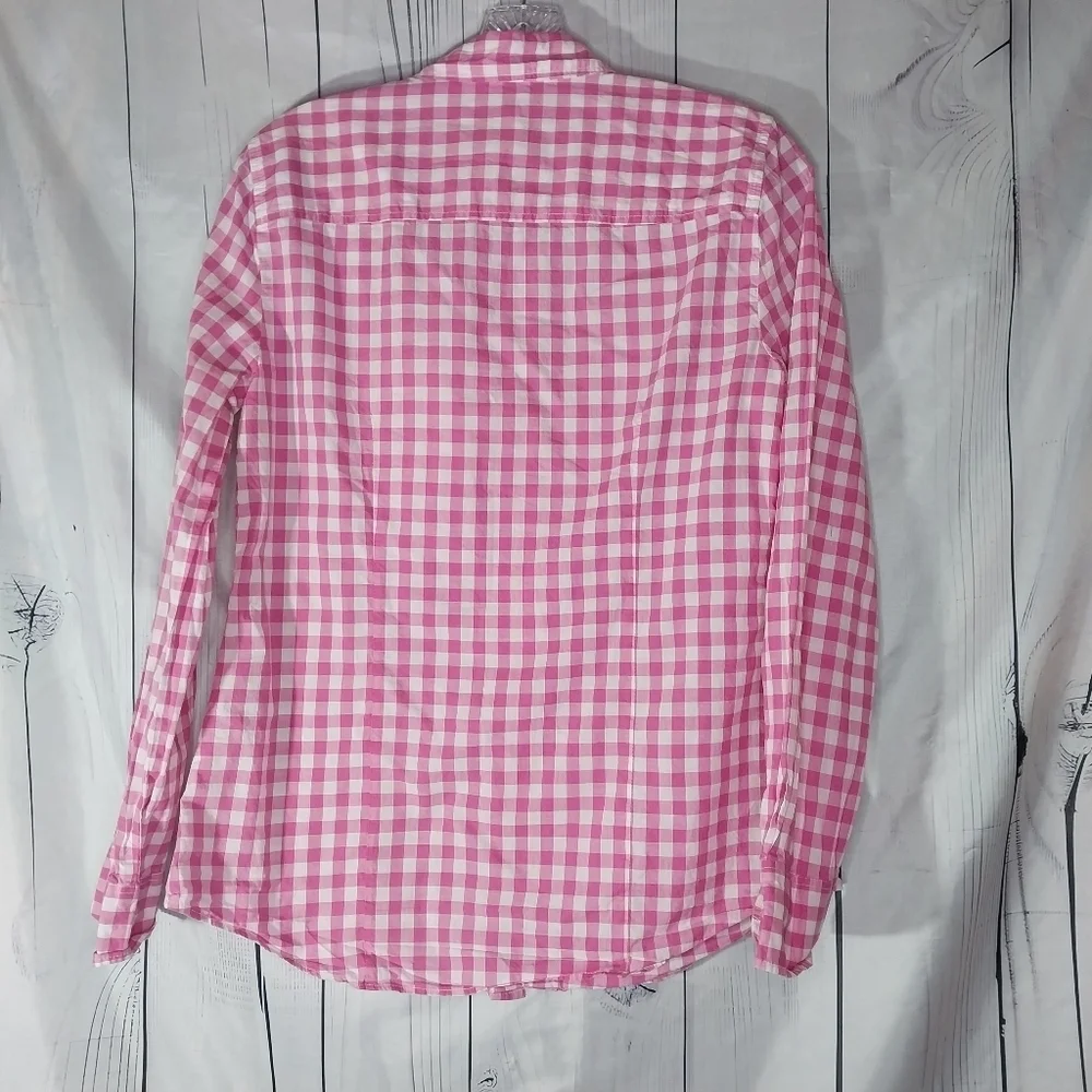 J.Crew Factory Pink And White Gingham Button Down Lightweight Cotton Shirt